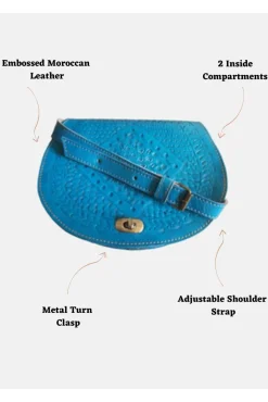 The Temara Embossed Saddle Bag In Bright Blue by Berber Leather
