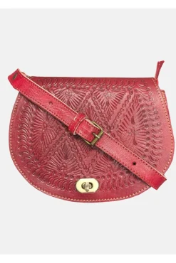 The Temara Embossed Saddle Bag In Red by Berber Leather