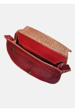 The Temara Embossed Saddle Bag In Red by Berber Leather