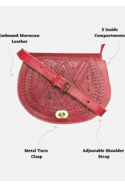 The Temara Embossed Saddle Bag In Red by Berber Leather