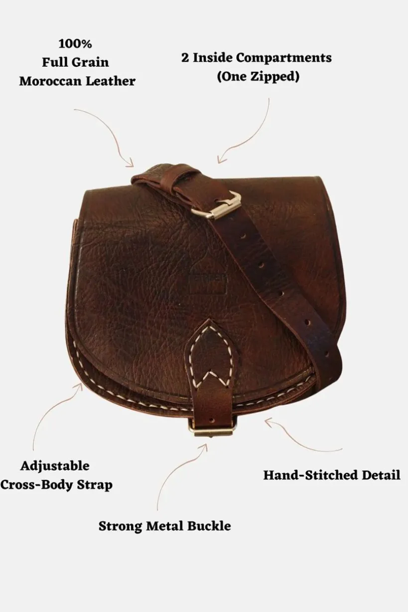 The Temara Small Saddle Bag In Dark Brown by Berber Leather