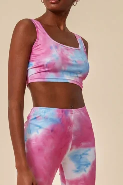 Tie-dye Crop Top With Leggings Set - Pinkblue by Cosmochic
