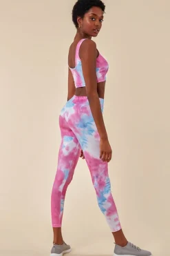 Tie-dye Crop Top With Leggings Set - Pinkblue by Cosmochic
