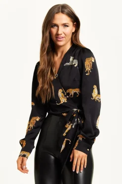 Tiger Print Wrap Top With Long Sleeves by Liquorish