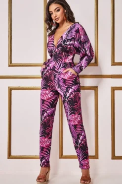 Tropical Print Jumpsuit - Purple by Goddiva