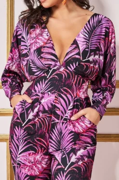 Tropical Print Jumpsuit - Purple by Goddiva