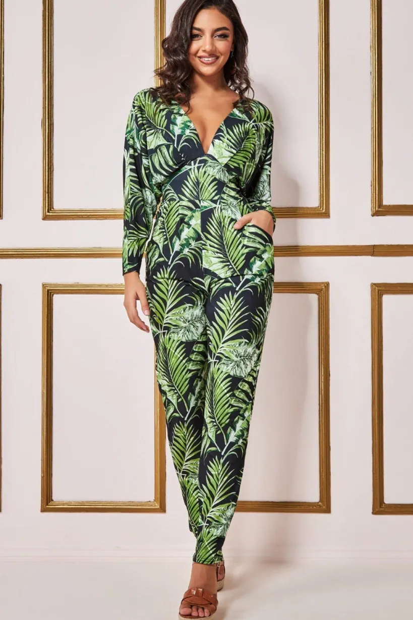 Tropical Print Jumpsuit - Green by Goddiva