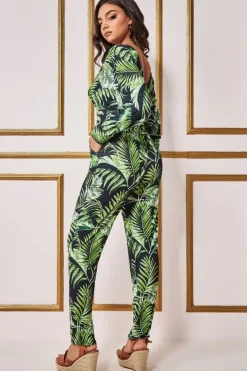 Tropical Print Jumpsuit - Green by Goddiva