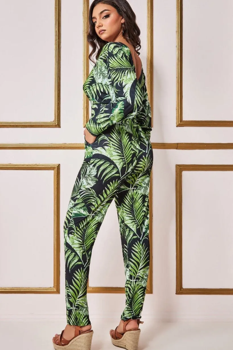 Tropical Print Jumpsuit - Green by Goddiva