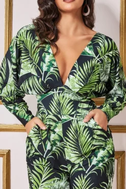 Tropical Print Jumpsuit - Green by Goddiva