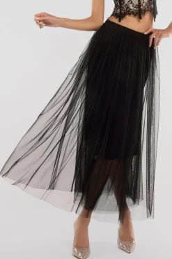 Tulle Gathered Midaxi Skirt by Goddiva
