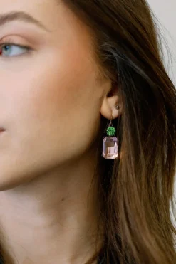 Twin Gem Hook Earring In Pink With Green by Last True Angel