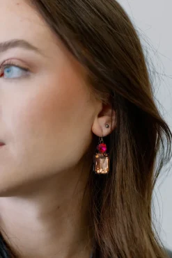 Twin Gem Hook Earring Orange & Pink by Last True Angel