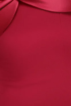 Twist Knot Satin & Scuba Bardot High Low Midi Dress - Magenta by Goddiva