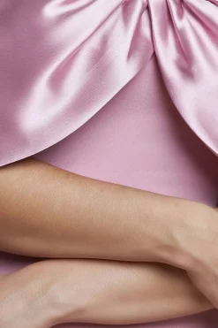 Twist Knot Satin & Scuba Bardot Maxi Dress - Blush Pink by Goddiva