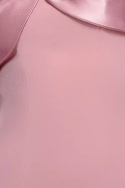 Twist Knot Satin & Scuba Bardot High Low Midi Dress - Blush Pink by Goddiva