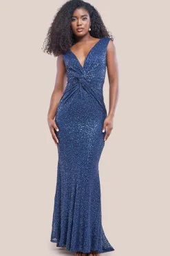 Twisted Front Sequin Maxi Dress - Navy by Goddiva
