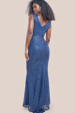 Twisted Front Sequin Maxi Dress - Navy by Goddiva