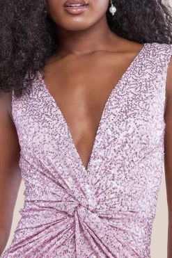 Twisted Front Sequin Maxi Dress - Blush by Goddiva