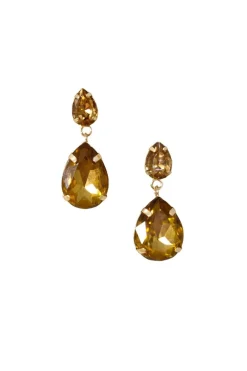 Two Tone Claw Set Teardrop Gem Earring In Yellow Amber by Last True Angel