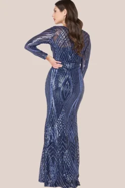Two Toned V Neck Sequin Maxi - Navy by Goddiva