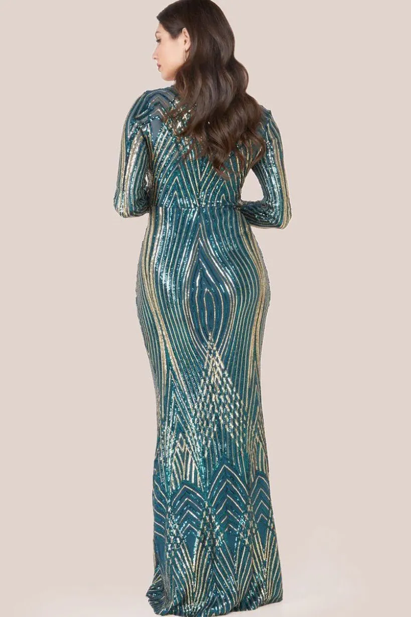 Two Toned V Neck Sequin Maxi - Emerald Green by Goddiva
