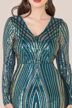 Two Toned V Neck Sequin Maxi - Emerald Green by Goddiva