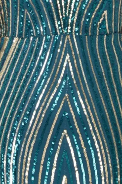 Two Toned V Neck Sequin Maxi - Emerald Green by Goddiva