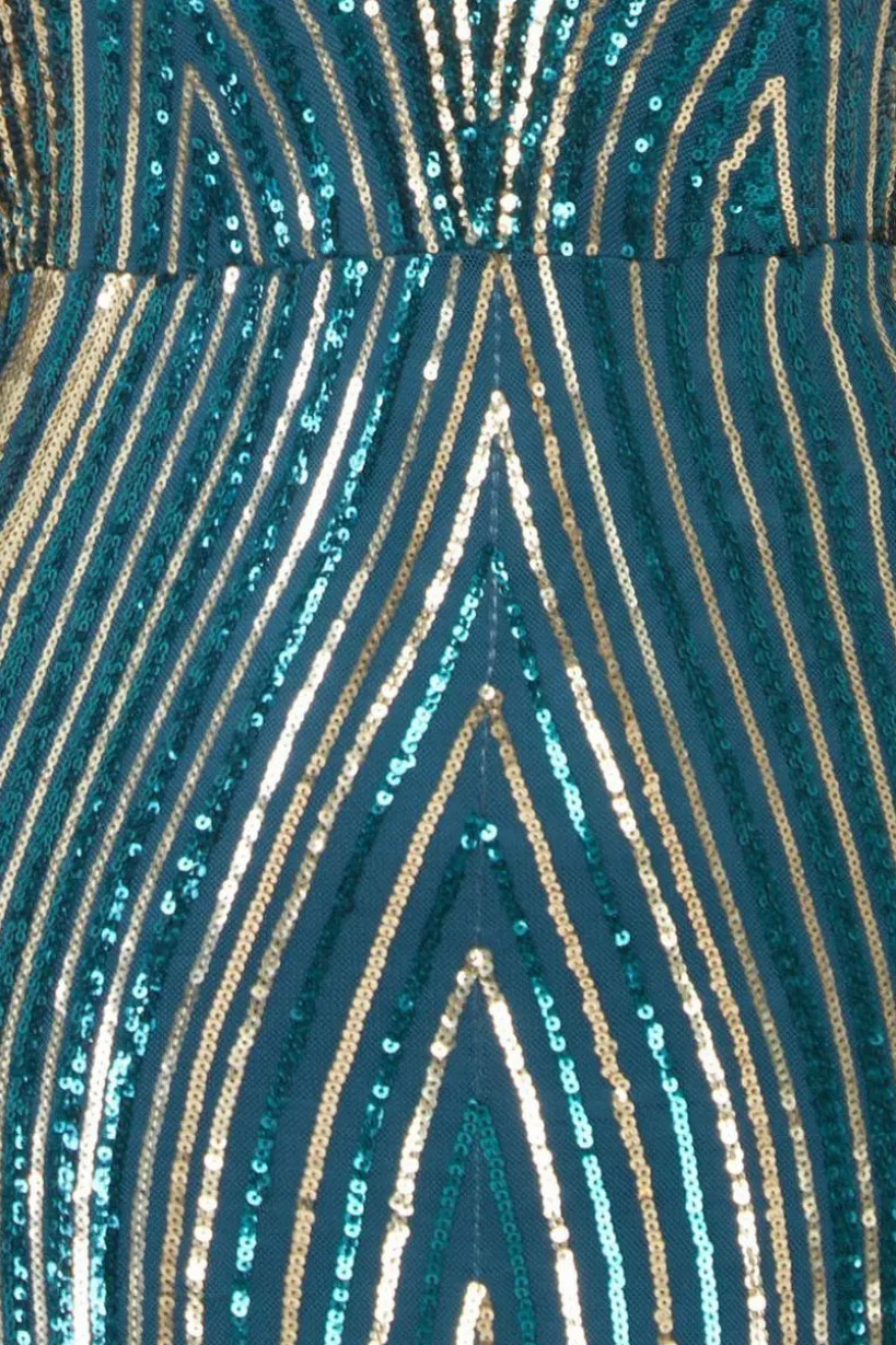 Two Toned V Neck Sequin Maxi - Emerald Green by Goddiva