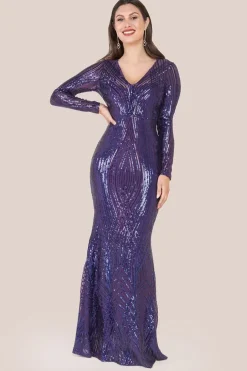 Two Toned V Neck Sequin Maxi - Purple by Goddiva