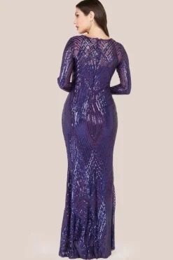 Two Toned V Neck Sequin Maxi - Purple by Goddiva