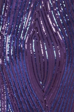 Two Toned V Neck Sequin Maxi - Purple by Goddiva