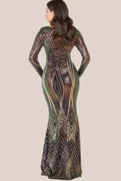 Two Toned V Neck Sequin Maxi - Black by Goddiva