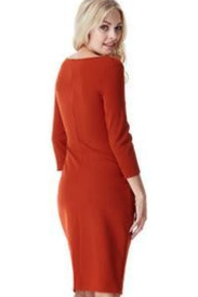 V Neck Pleated Midi With Split Detail - Rust by Goddiva