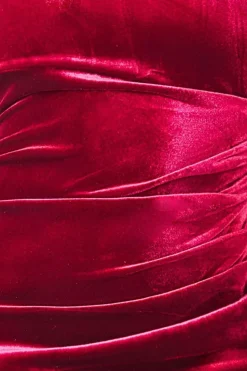 Velvet Bardot Maxi Dress With Split - Burgundy by Goddiva