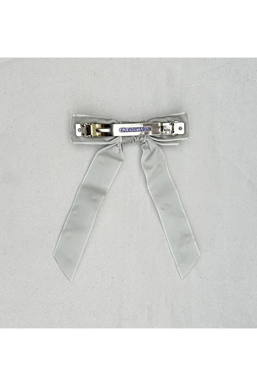 Velvet Bow Hair Clip In Grey With Jewels by QueenMee Accessories