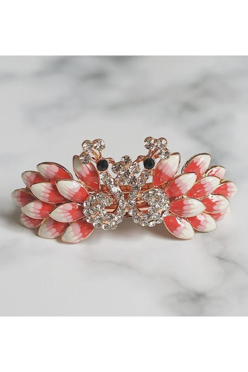 Vintage Hair Clip Pink Peacock by QueenMee Accessories