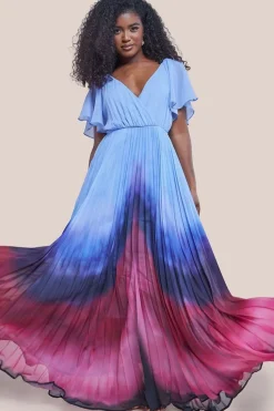 Wavy Ombre A-Line Chiffon Maxi Dress - Blue by Goddiva