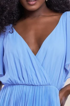 Wavy Ombre A-Line Chiffon Maxi Dress - Blue by Goddiva