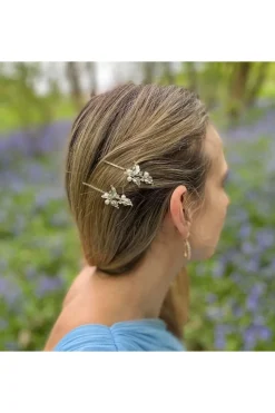 Wedding Hair Clips Silver Pearl Hair Slides Set Of 2 by QueenMee Accessories