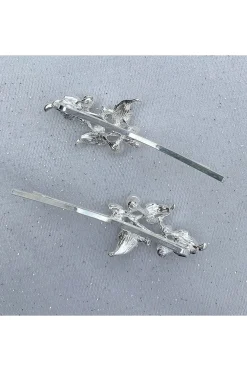 Wedding Hair Clips Silver Pearl Hair Slides Set Of 2 by QueenMee Accessories