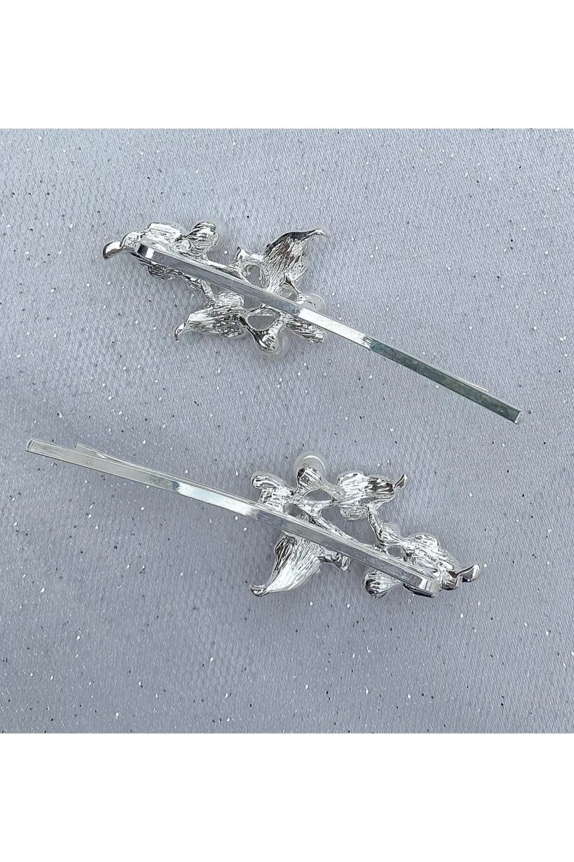 Wedding Hair Clips Silver Pearl Hair Slides Set Of 2 by QueenMee Accessories