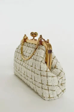 White And Gold Boucle Cross Body Bag by SVNX