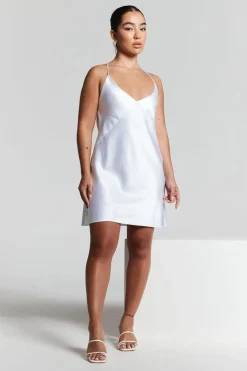 White Cowl Back Mini Slip Dress by InFlair