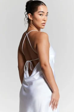 White Cowl Back Mini Slip Dress by InFlair