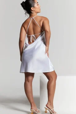 White Cowl Back Mini Slip Dress by InFlair
