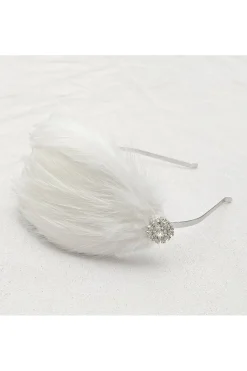 White Fascinator Headband With Feathers by QueenMee Accessories