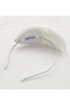 White Fascinator Headband With Feathers by QueenMee Accessories