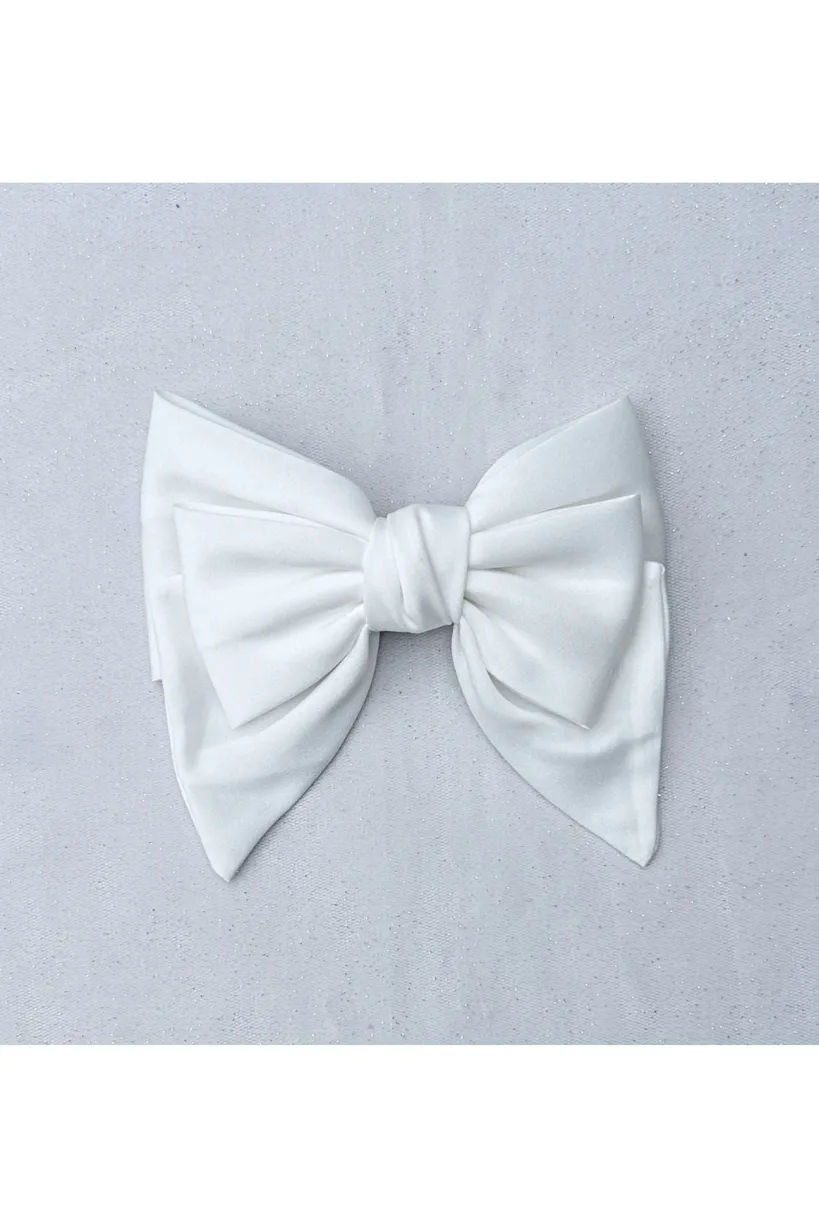 White Satin Hair Bow White Hair Clip by QueenMee Accessories