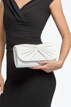 White Suede Clutch Bag With Knot Detail by Aftershock London